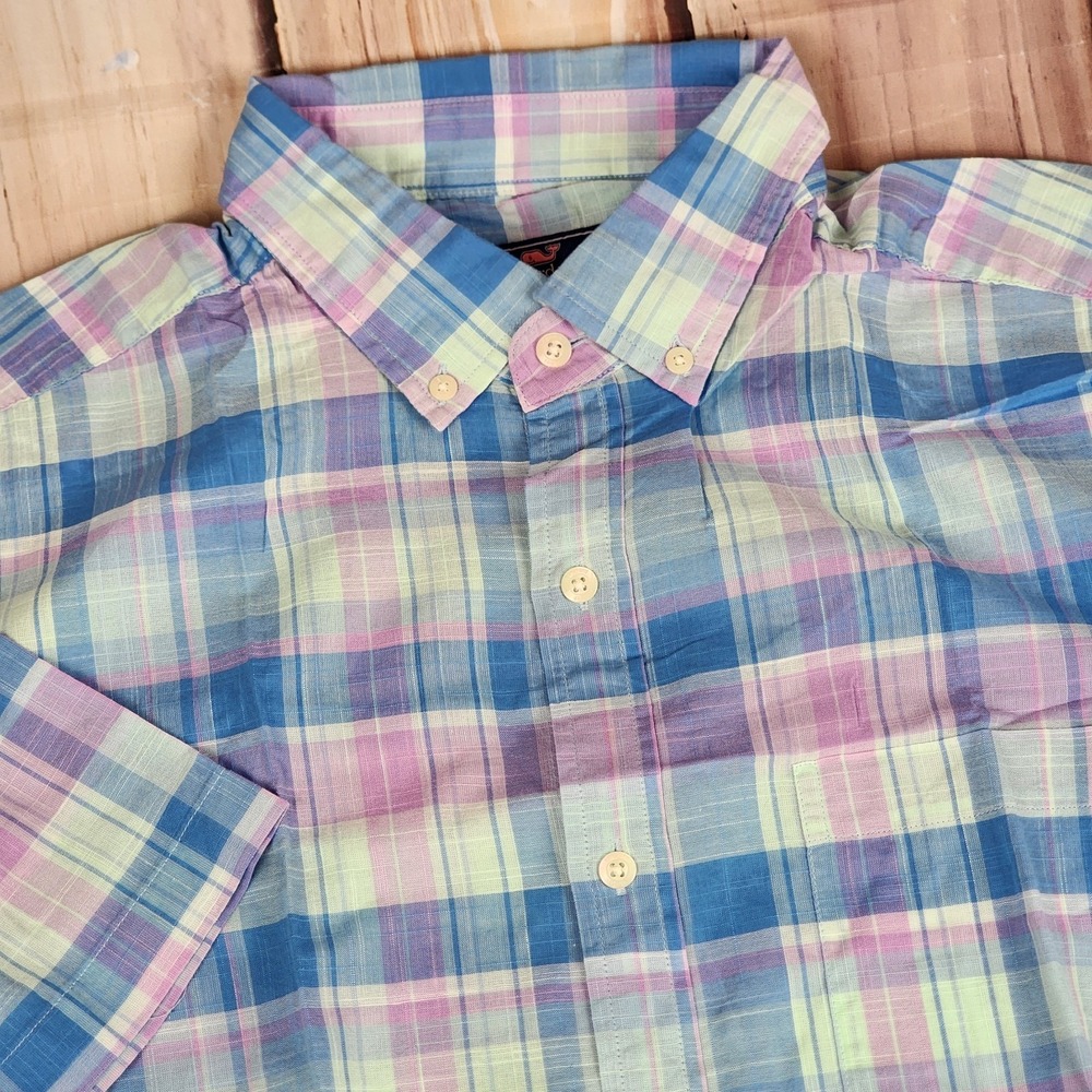 Vineyard Vines Button Down Short Sleeve Large Classic Fit Murray Shirt Blue Pink